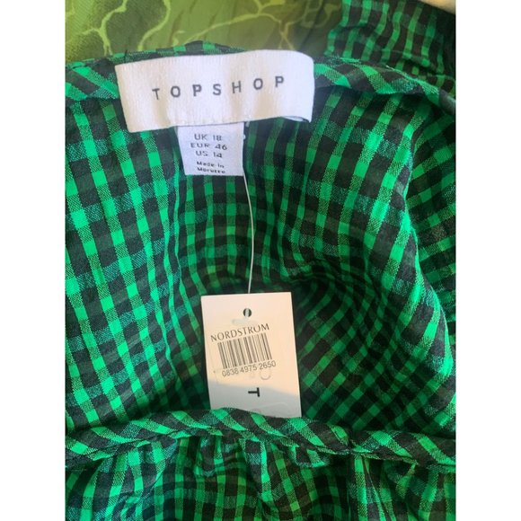Topshop Green Black Ruffle Sleeve & Ruffle Neck Crop Top 14 - Picture 4 of 5